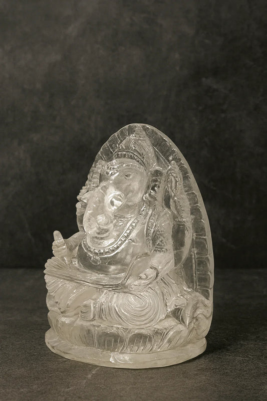 Crystal Ganesha Idol – Mahabharat Writing Pose | Hand-Carved Premium Crystal (4 Inch)