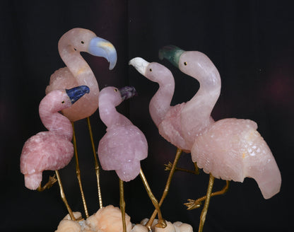 Unique Handmade Gemstone Flamingo Family - ART AKASHA STUDIO