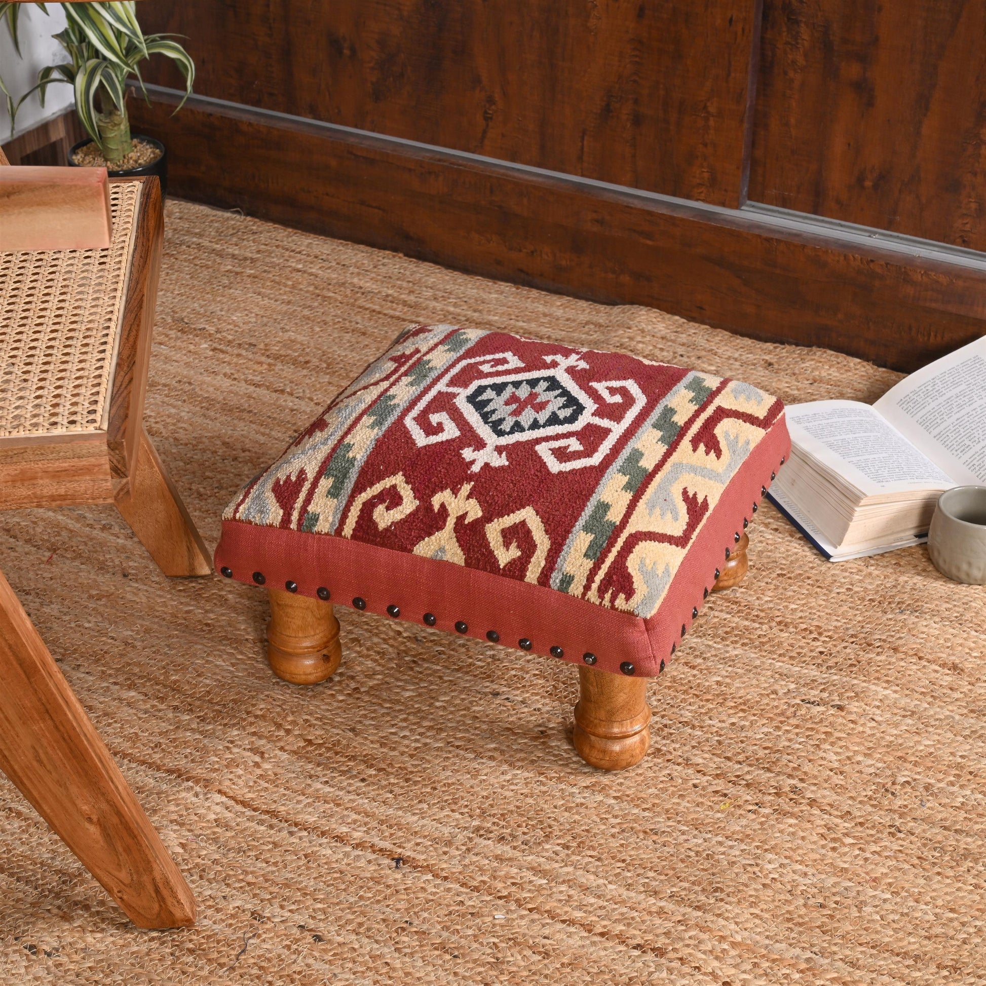 Handcrafted Bohemian Ottoman with Intricate Pattern - ART AKASHA STUDIO