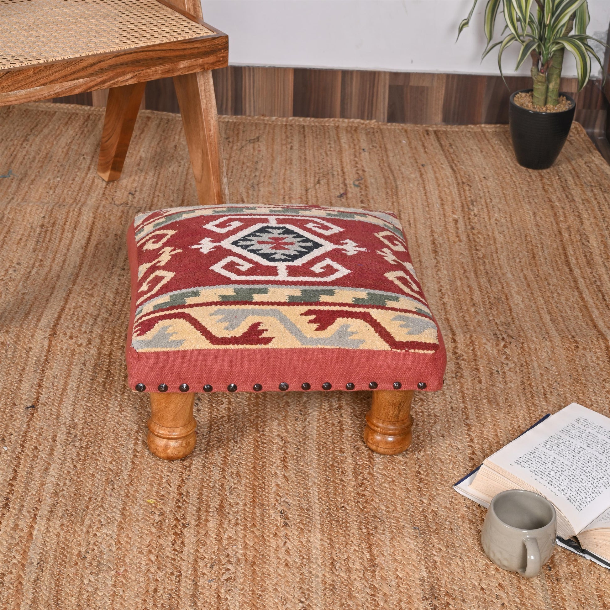 Handcrafted Bohemian Ottoman with Intricate Pattern - ART AKASHA STUDIO