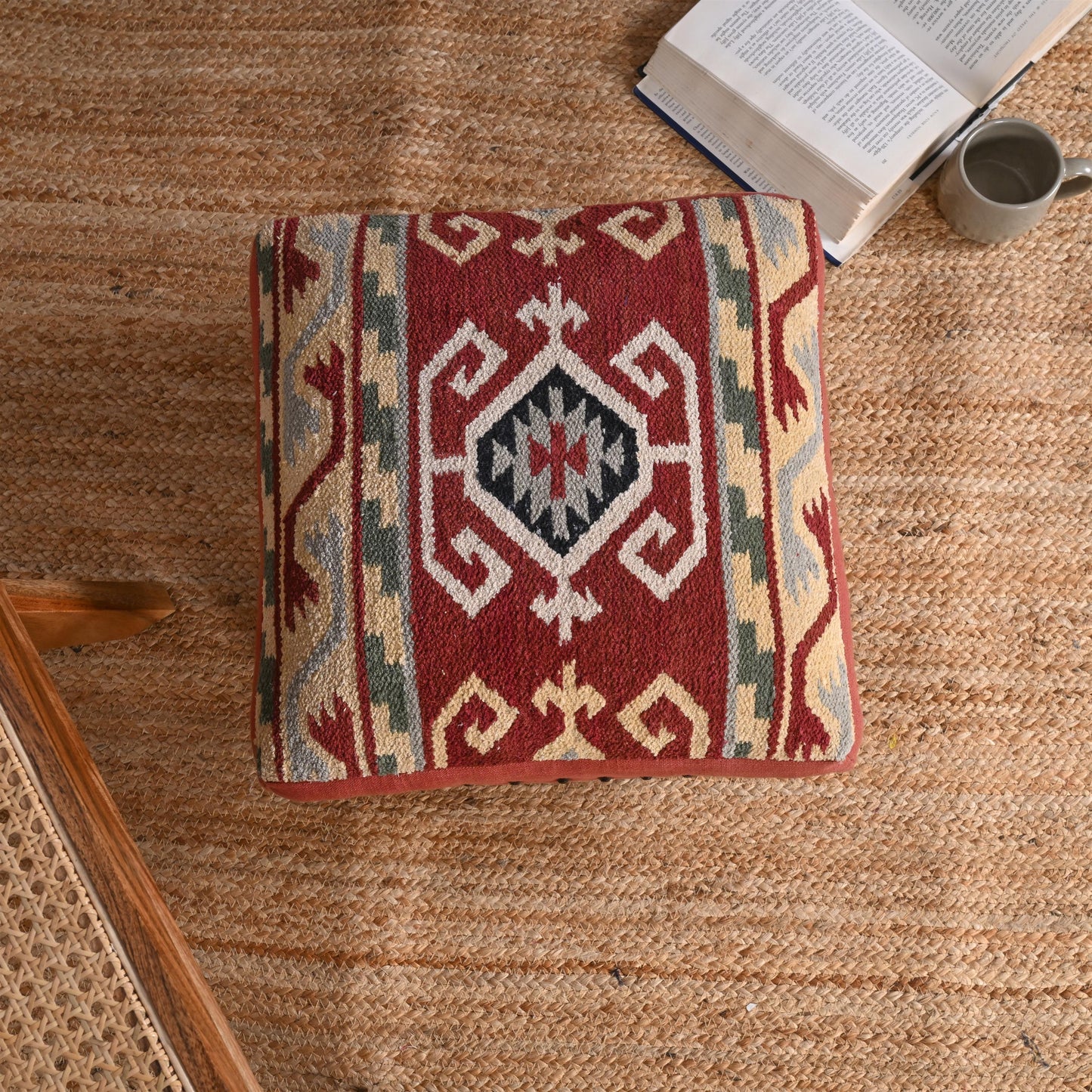 Handcrafted Bohemian Ottoman with Intricate Pattern - ART AKASHA STUDIO