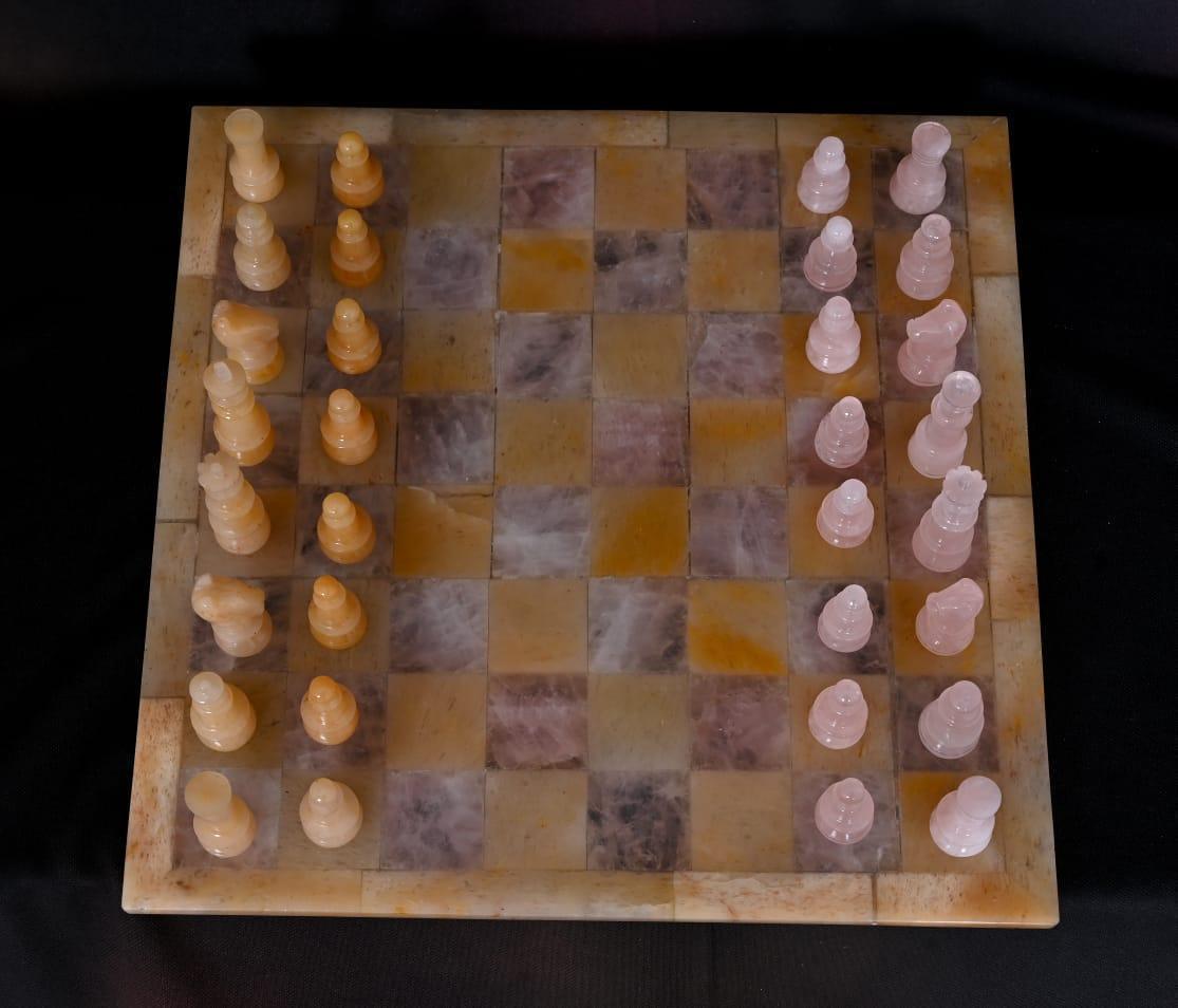 SahajHast Gemstone Chess Set – Handcrafted Yellow Aventurine & Sodalite Stones - ART AKASHA STUDIO