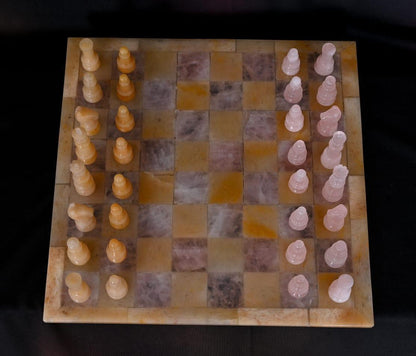SahajHast Gemstone Chess Set – Handcrafted Yellow Aventurine & Sodalite Stones - ART AKASHA STUDIO