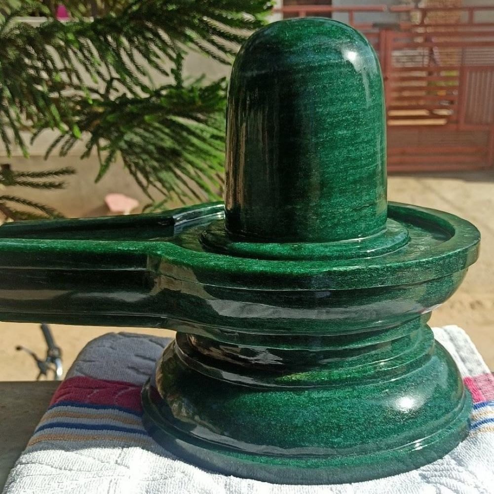 SahajHast Handcrafted Natural Margaj Stone Shivling – Green Aventurine / Emerald Stone - ART AKASHA STUDIO