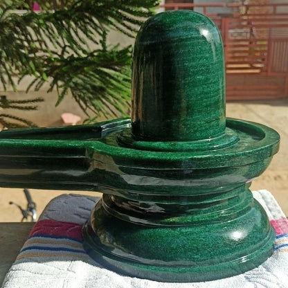 SahajHast Handcrafted Natural Margaj Stone Shivling – Green Aventurine / Emerald Stone - ART AKASHA STUDIO