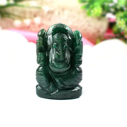 Sahaj Hast Divine Green Aventurine Ganesh Ji | Handcrafted Idol 150–200g - ART AKASHA STUDIO