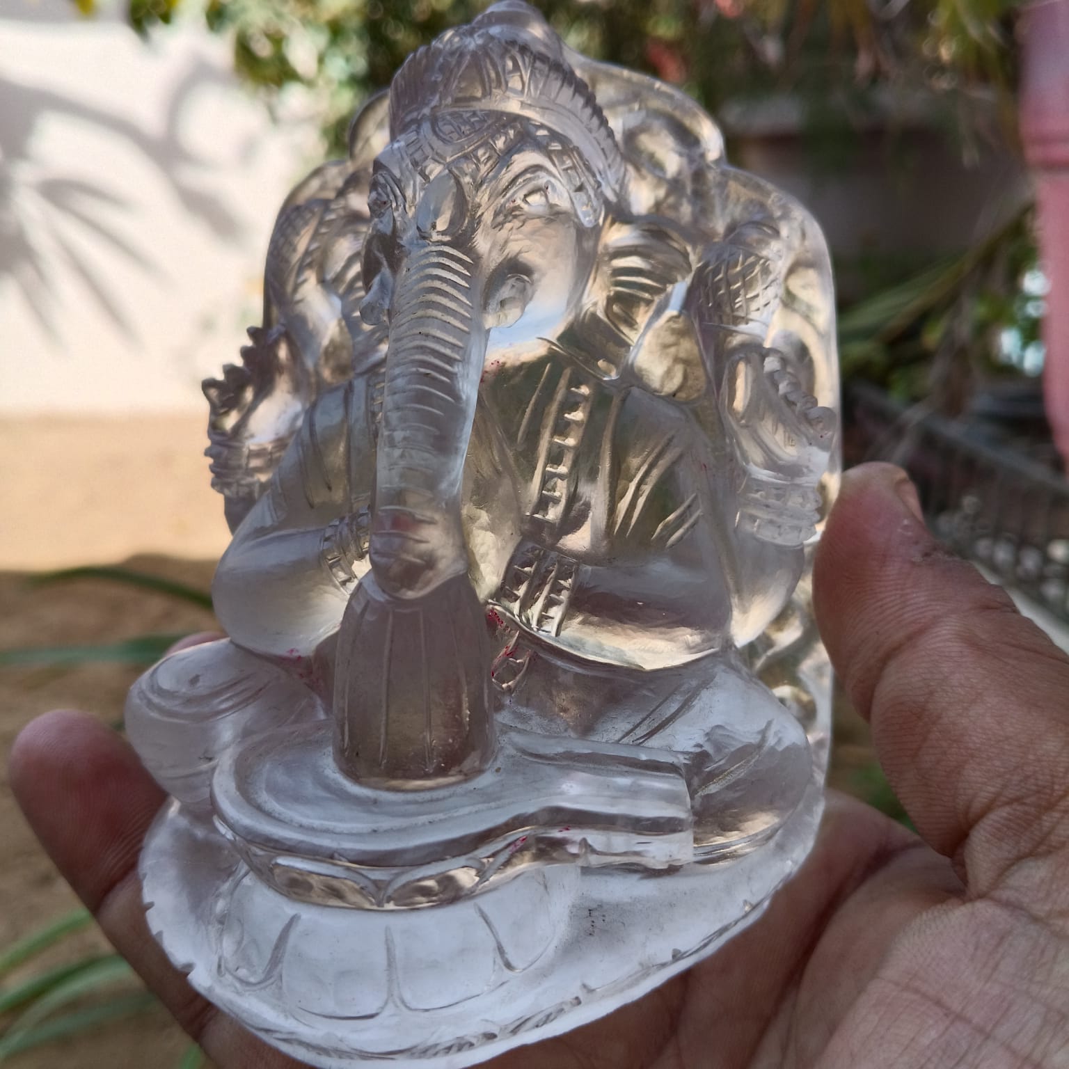 Natural Clear Quartz Crystal Ganesha Worshipping Shivling | Brazilian Crystal Stone - ART AKASHA STUDIO