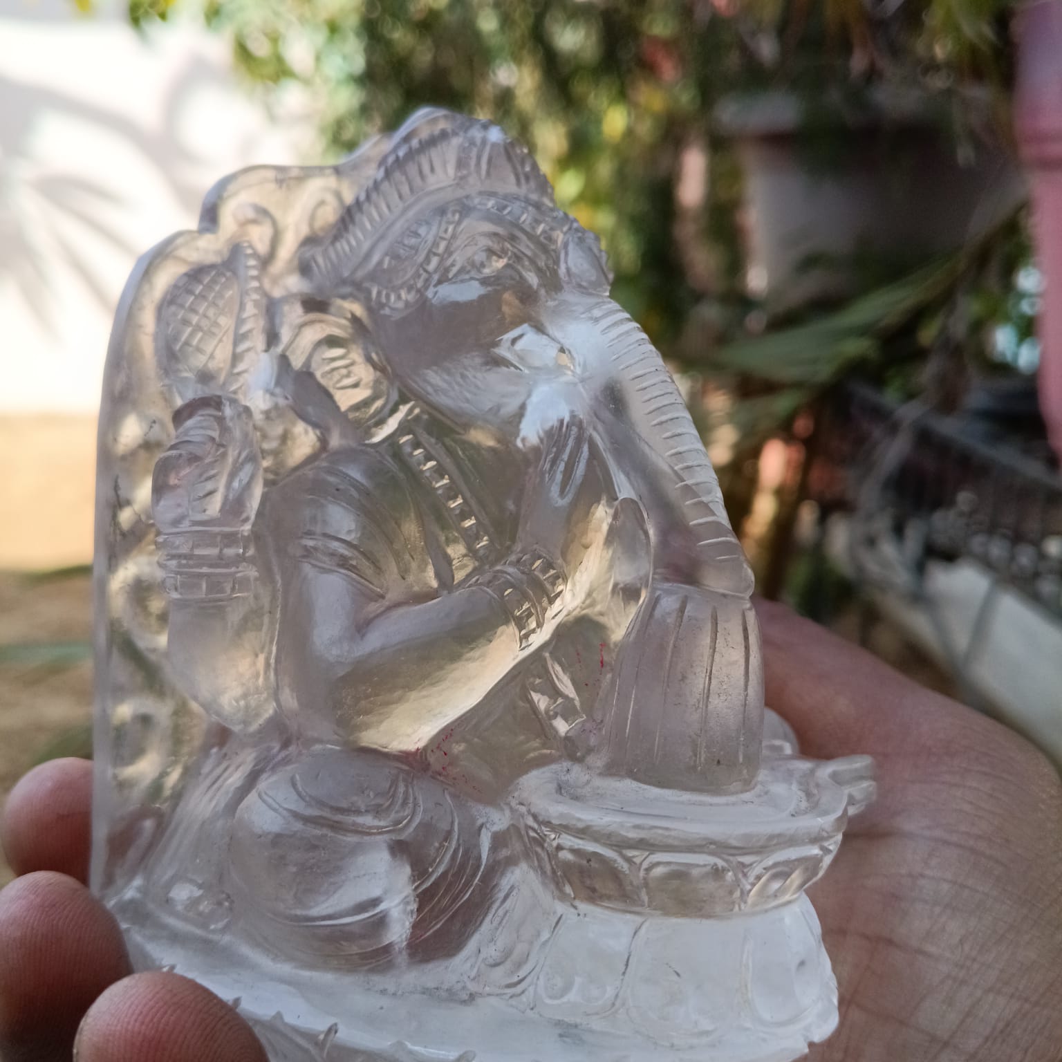Natural Clear Quartz Crystal Ganesha Worshipping Shivling | Brazilian Crystal Stone - ART AKASHA STUDIO