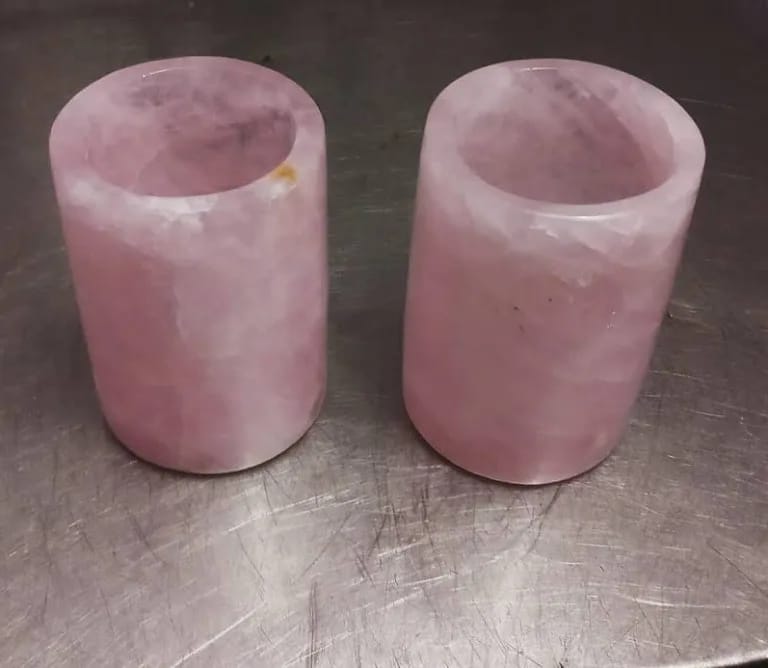 Rose Quartz Glass Set of 2 with Coasters | Handmade Gemstone Drinkware | Luxury Gift Set - ART AKASHA STUDIO