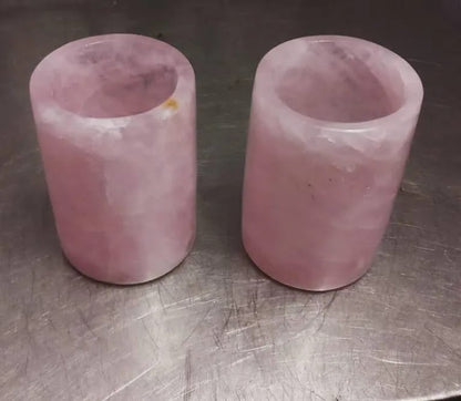 Rose Quartz Glass Set of 2 with Coasters | Handmade Gemstone Drinkware | Luxury Gift Set - ART AKASHA STUDIO