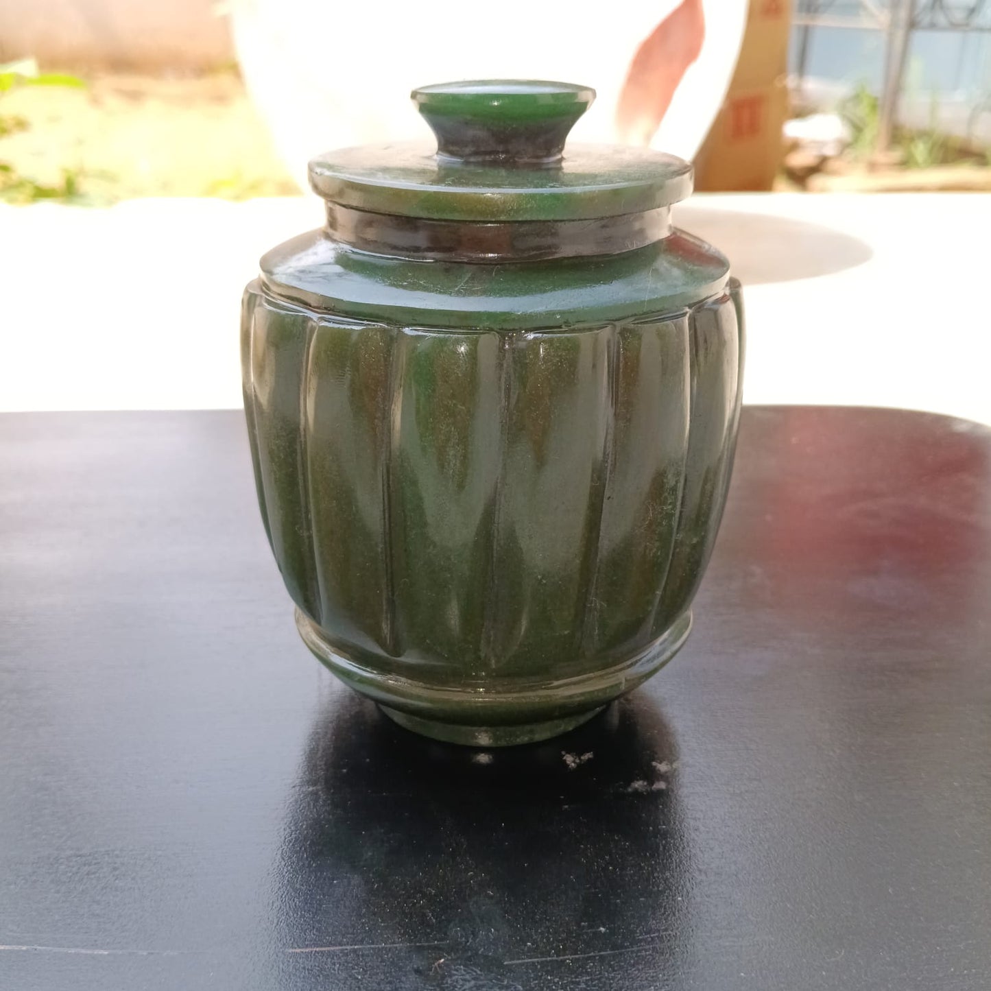 Mughal Colombian Jade Jar with Lid – Handcrafted Natural Jade Stone Storage Jar for Luxury Décor & Gifting