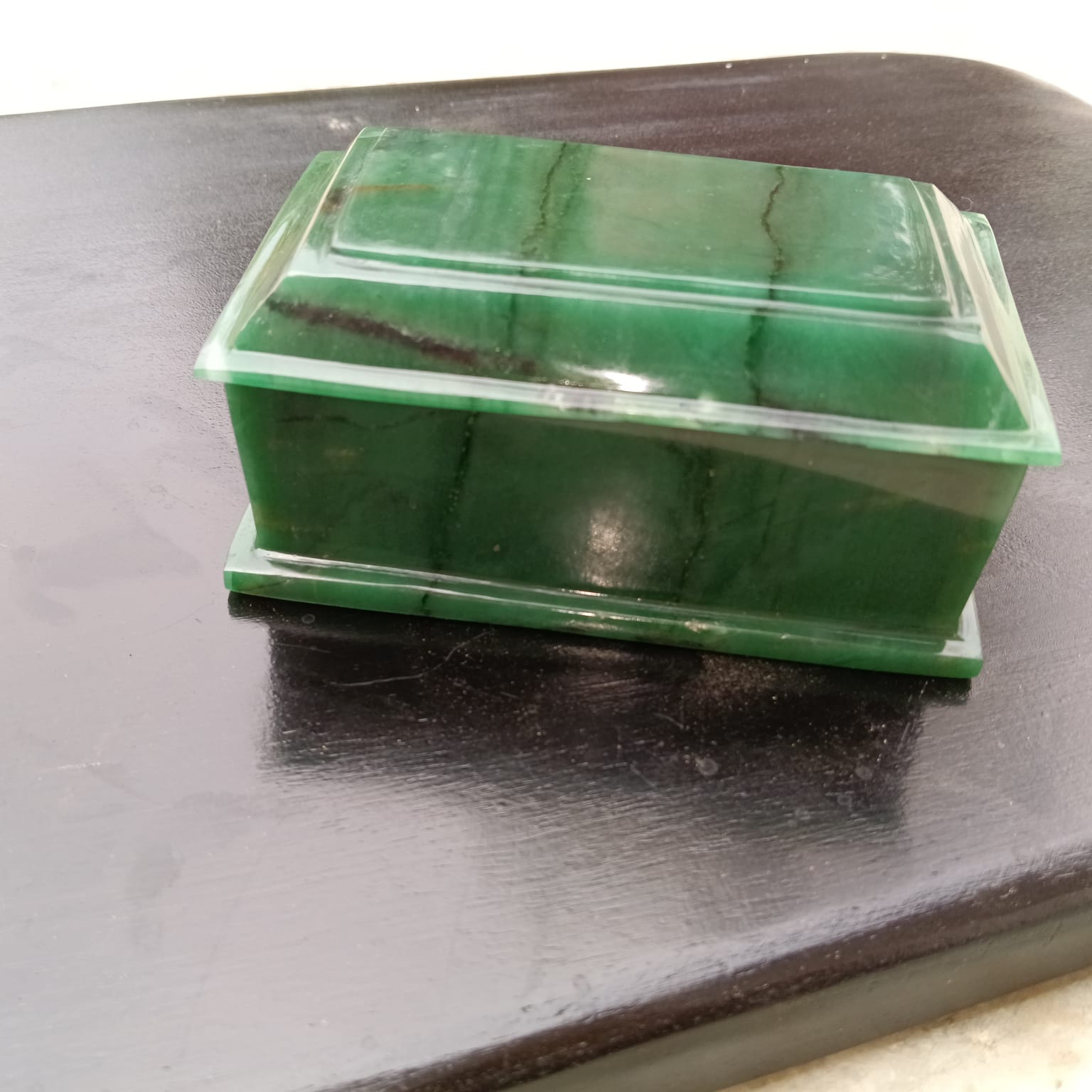 Green Colombian Jade Jewellery Box – Handcrafted Natural Stone Storage Box - ART AKASHA STUDIO