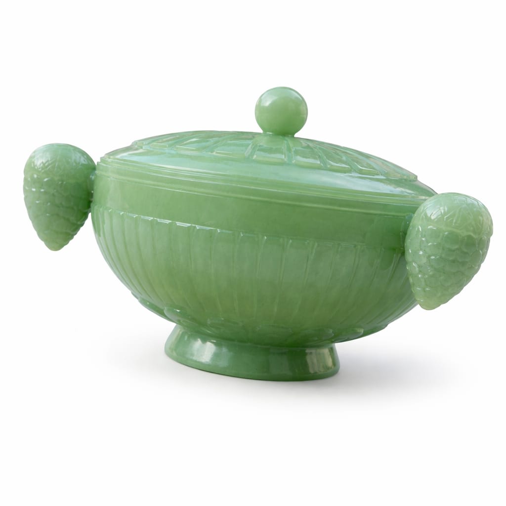 Large Green Jade Mughal Bowl with Lid – Handcrafted Natural Gemstone Decorative Crockery for Luxury Décor & Gifting - ART AKASHA STUDIO