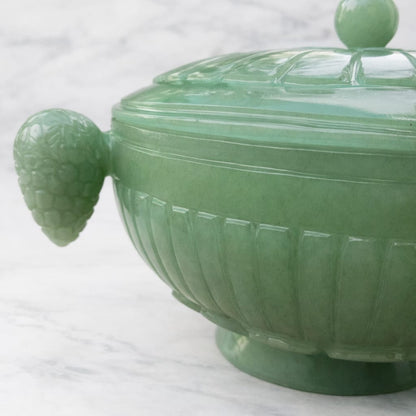 Large Green Jade Mughal Bowl with Lid – Handcrafted Natural Gemstone Decorative Crockery for Luxury Décor & Gifting - ART AKASHA STUDIO
