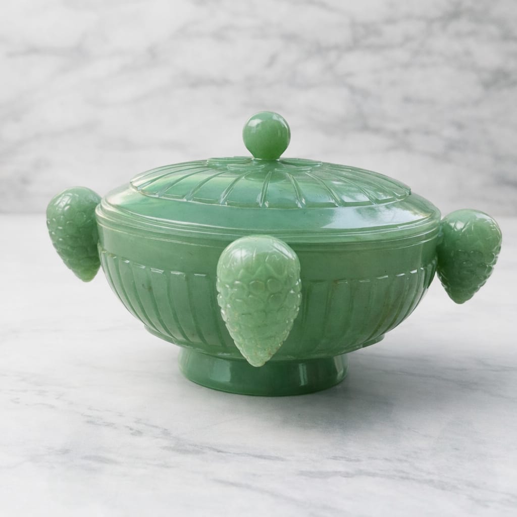 Large Green Jade Mughal Bowl with Lid – Handcrafted Natural Gemstone Decorative Crockery for Luxury Décor & Gifting - ART AKASHA STUDIO