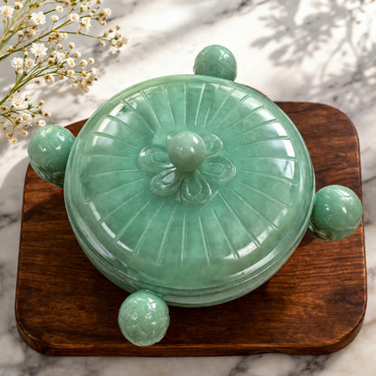 Large Green Jade Mughal Bowl with Lid – Handcrafted Natural Gemstone Decorative Crockery for Luxury Décor & Gifting - ART AKASHA STUDIO