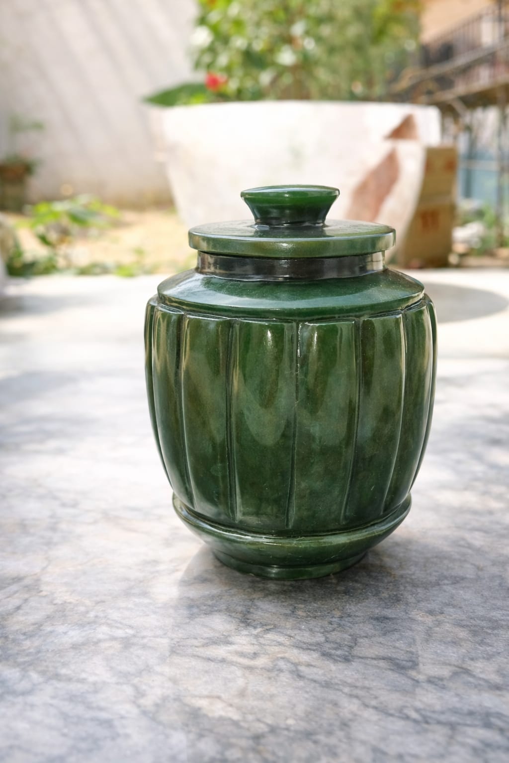 Mughal Colombian Jade Jar with Lid – Handcrafted Natural Jade Stone Storage Jar for Luxury Décor & Gifting