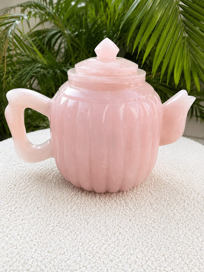 Luxury Rose Quartz Tea Pot Set with Cups & Saucers – Handcrafted Natural Gemstone Tea Set - ART AKASHA STUDIO