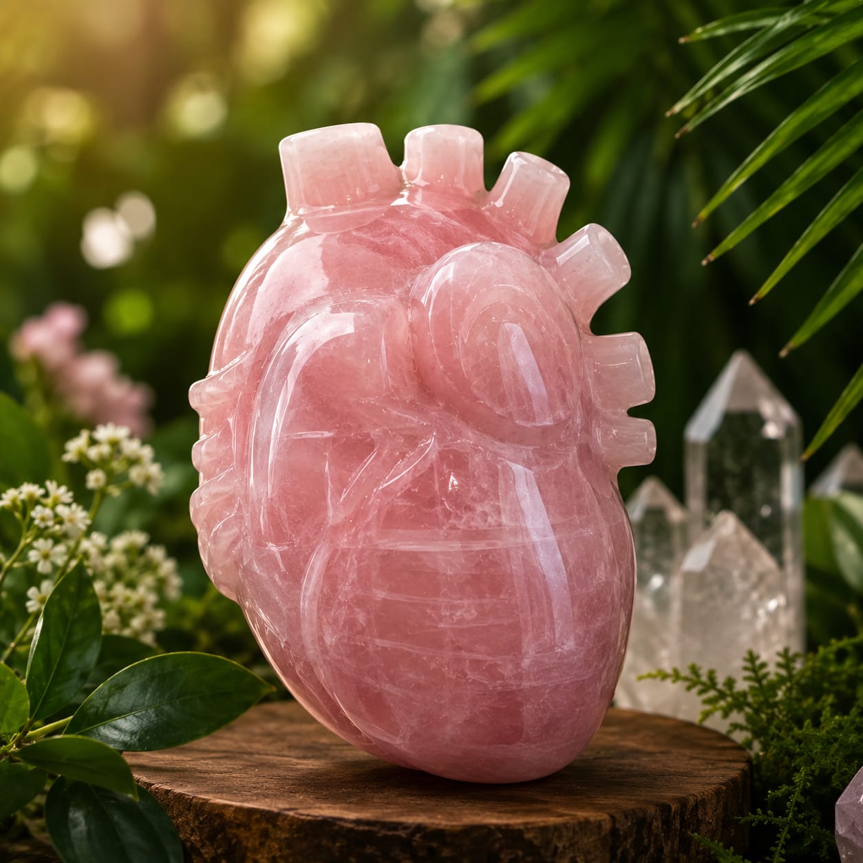 Handcrafted Rose Quartz Anatomical Heart Sculpture – Natural Crystal Heart Décor - ART AKASHA STUDIO