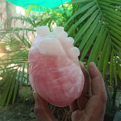 Handcrafted Rose Quartz Anatomical Heart Sculpture – Natural Crystal Heart Décor - ART AKASHA STUDIO