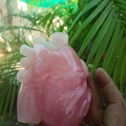Handcrafted Rose Quartz Anatomical Heart Sculpture – Natural Crystal Heart Décor - ART AKASHA STUDIO