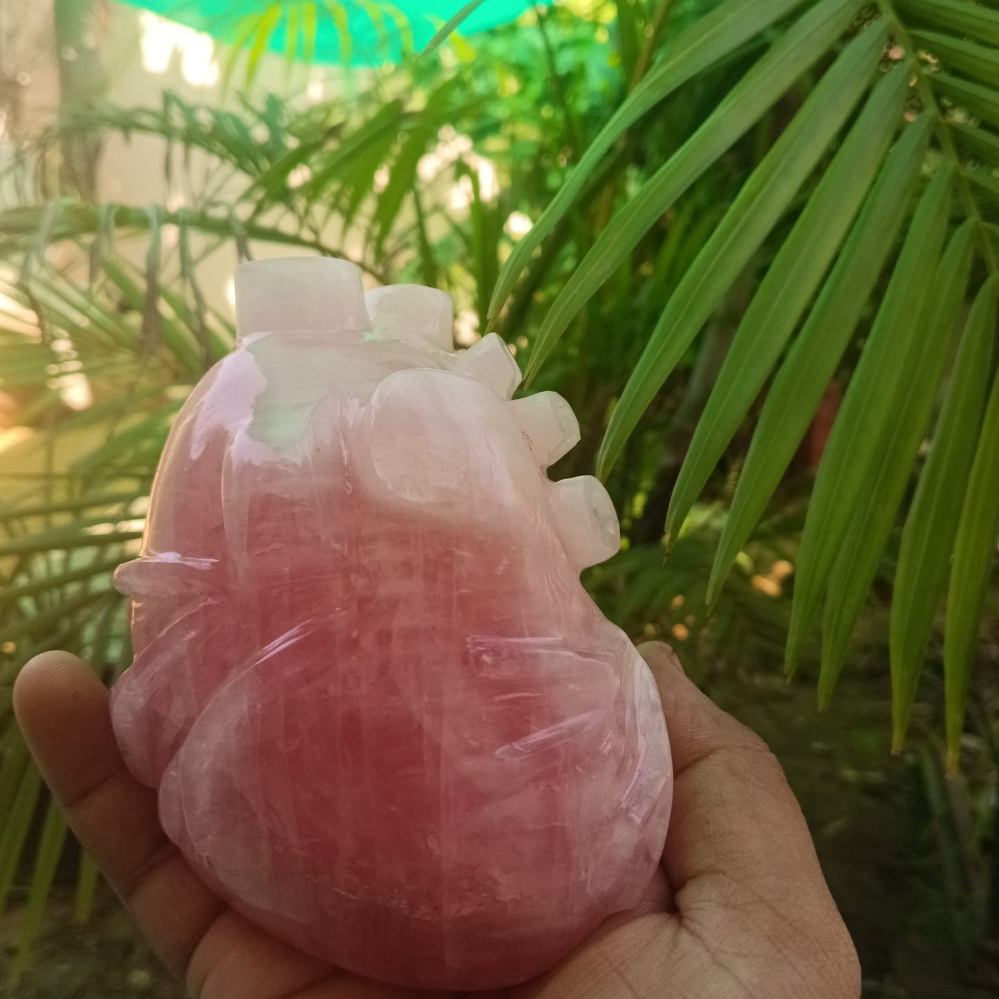 Handcrafted Rose Quartz Anatomical Heart Sculpture – Natural Crystal Heart Décor - ART AKASHA STUDIO
