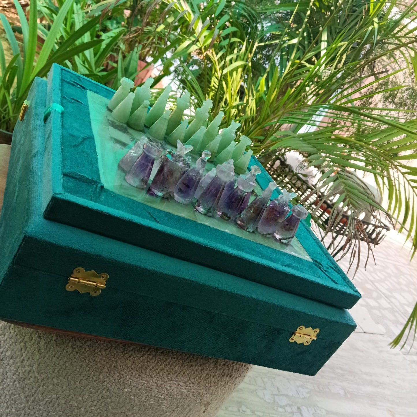 Handcrafted Luxury Gemstone Chess Set | 10" x 10" | Vintage 1940-Inspired Design