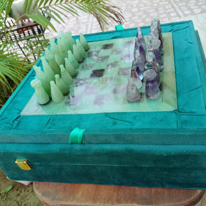 Handcrafted Luxury Gemstone Chess Set | 10" x 10" | Vintage 1940-Inspired Design