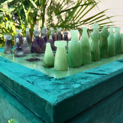 Handcrafted Luxury Gemstone Chess Set | 10" x 10" | Vintage 1940-Inspired Design