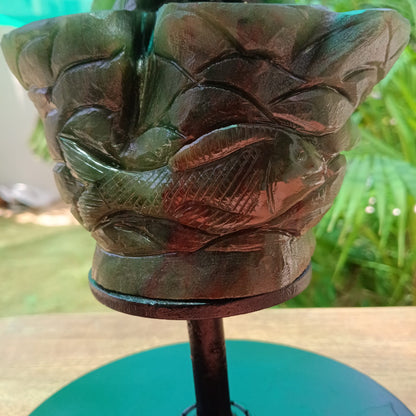 Hand-Carved Green Jade Eagle Sculpture on Metal Stand | Luxury Gemstone Décor