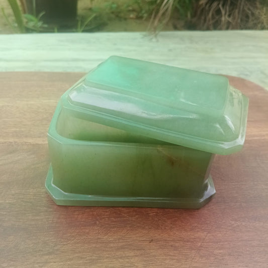 Natural Green Jade Trinket Box with Lid – Hand-Carved Gemstone Storage Box - ART AKASHA STUDIO