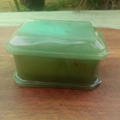 Natural Green Jade Trinket Box with Lid – Hand-Carved Gemstone Storage Box - ART AKASHA STUDIO