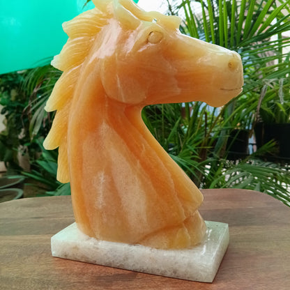 Natural Yellow Calcite Horse Head Sculpture | Handcrafted Gemstone Décor | 3 kg | Sahaj Hast