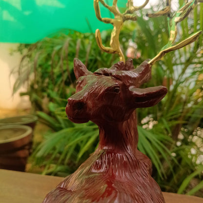 Natural Red Jasper Alaskan Deer Sculpture with Brass Antlers | Handcrafted Gemstone Décor | Sahaj Hast