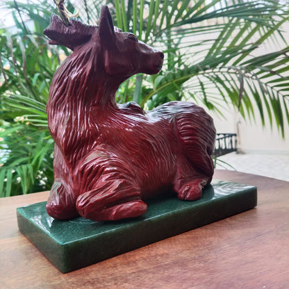 Natural Red Jasper Alaskan Deer Sculpture with Brass Antlers | Handcrafted Gemstone Décor | Sahaj Hast
