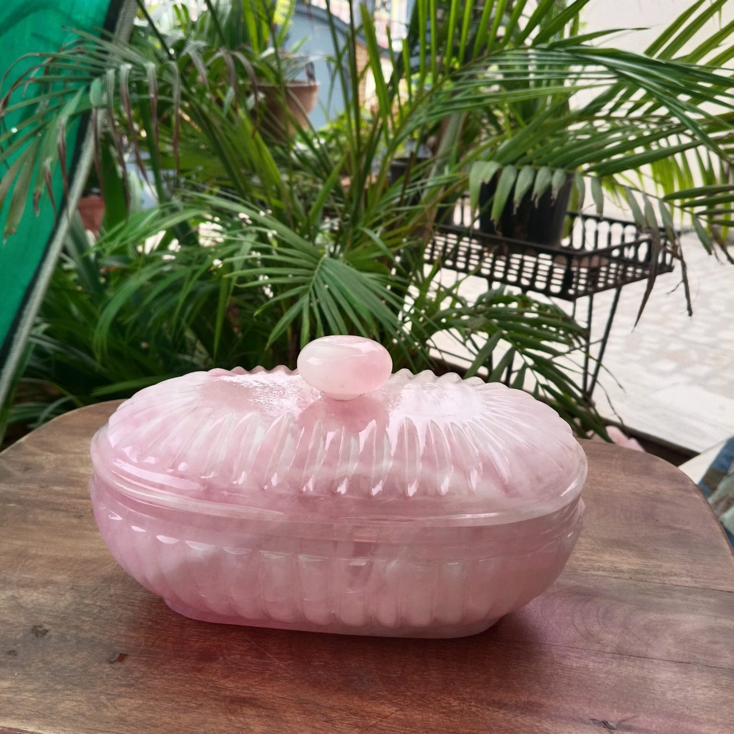 Natural Rose Quartz Oval Trinket Box with Lid | Handcrafted Gemstone Storage Box | Luxury Crystal Décor