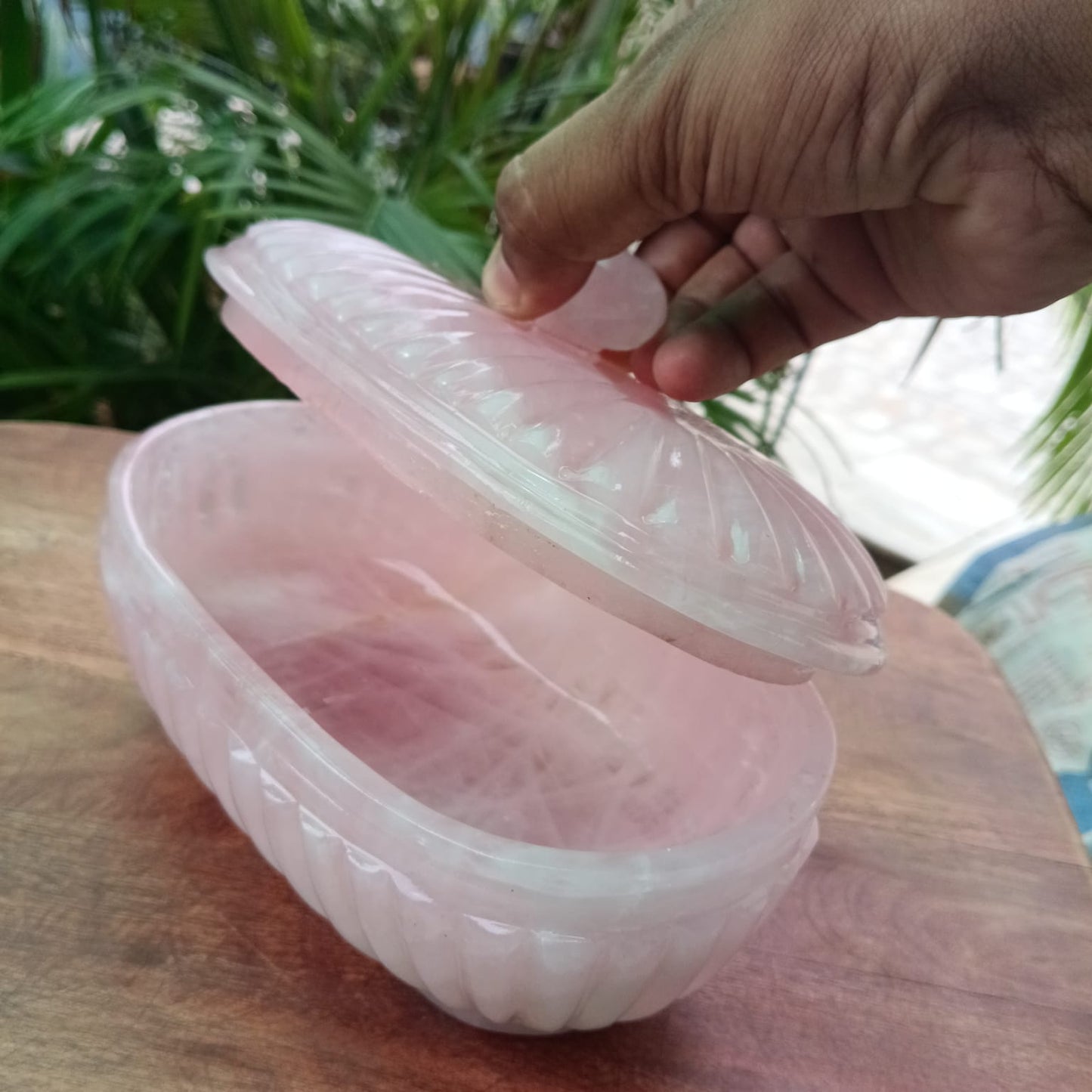 Natural Rose Quartz Oval Trinket Box with Lid | Handcrafted Gemstone Storage Box | Luxury Crystal Décor
