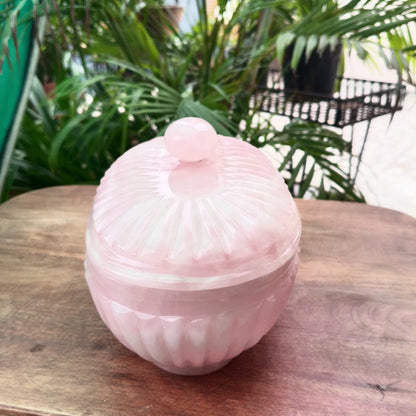 Natural Rose Quartz Oval Trinket Box with Lid | Handcrafted Gemstone Storage Box | Luxury Crystal Décor