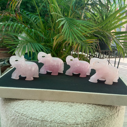 SahajHast Handcrafted Rose Quartz Elephant Carving | Natural Gemstone Elephant Figurine