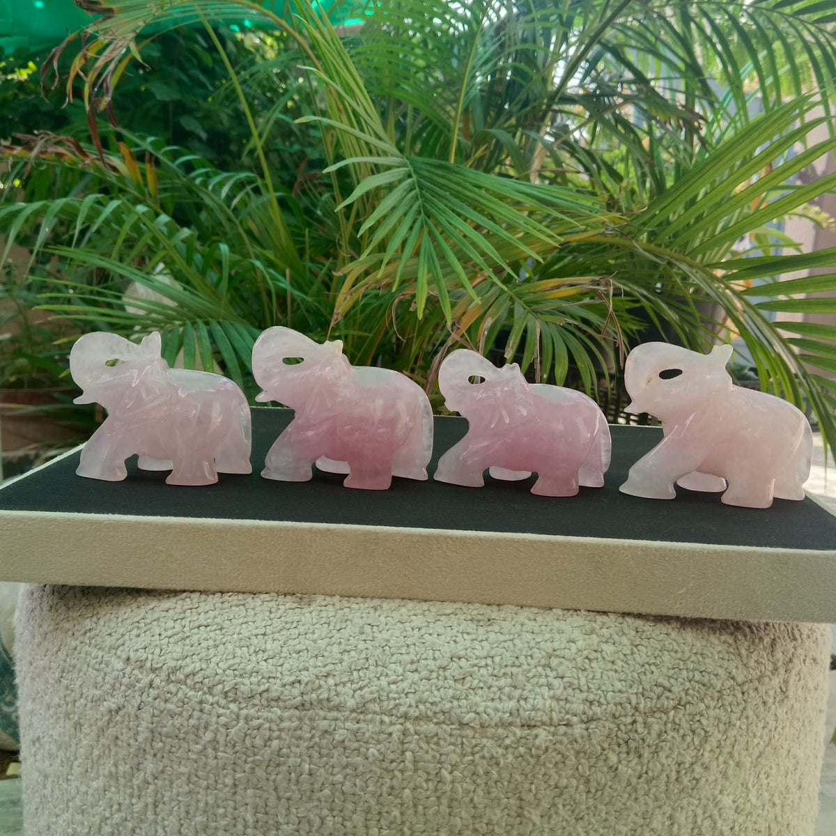 SahajHast Handcrafted Rose Quartz Elephant Carving | Natural Gemstone Elephant Figurine