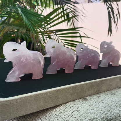 SahajHast Handcrafted Rose Quartz Elephant Carving | Natural Gemstone Elephant Figurine