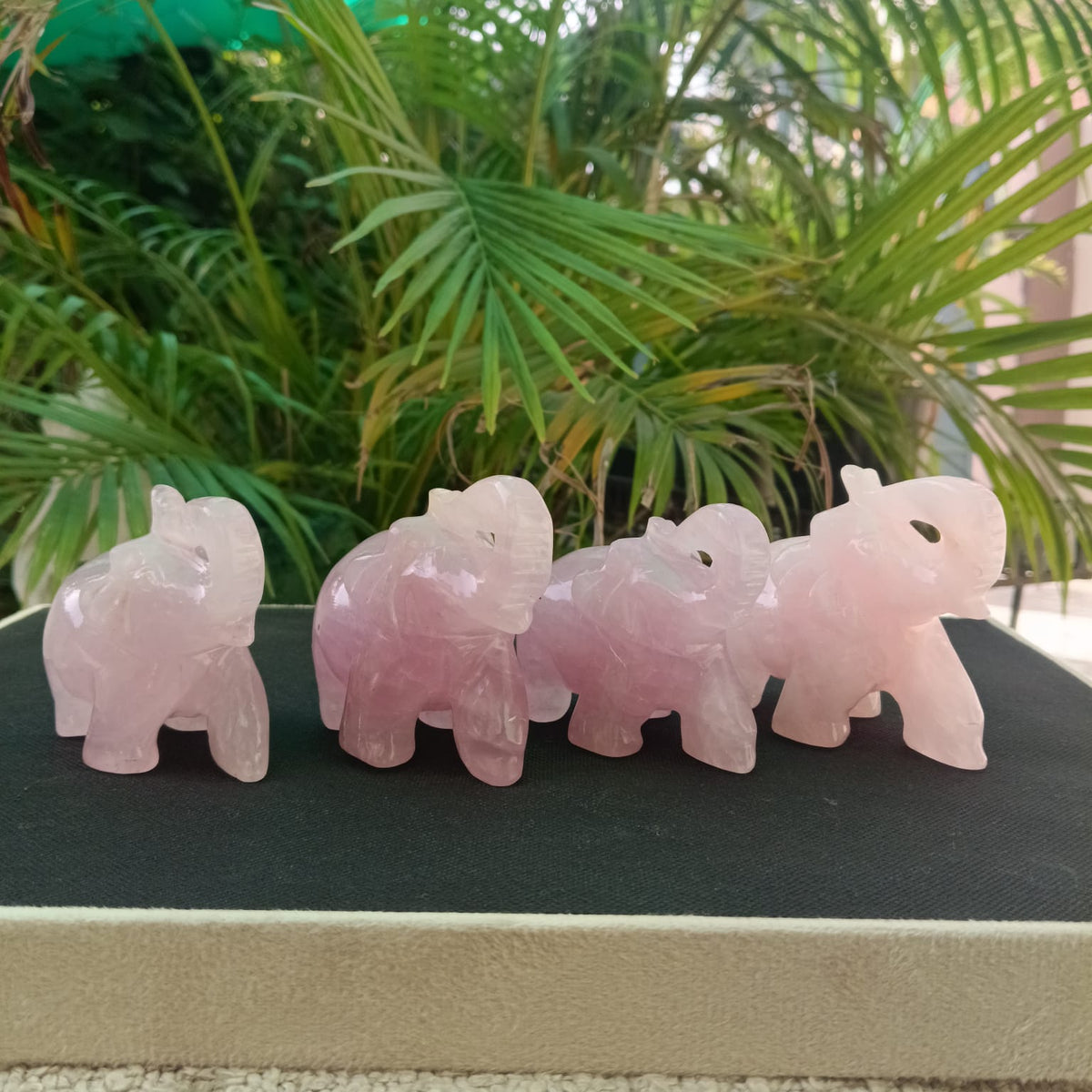 SahajHast Handcrafted Rose Quartz Elephant Carving | Natural Gemstone Elephant Figurine
