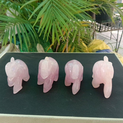 SahajHast Handcrafted Rose Quartz Elephant Carving | Natural Gemstone Elephant Figurine