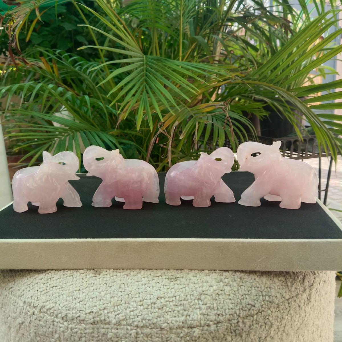 SahajHast Handcrafted Rose Quartz Elephant Carving | Natural Gemstone Elephant Figurine