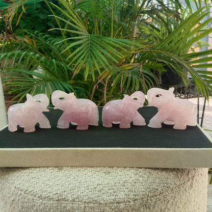 SahajHast Handcrafted Rose Quartz Elephant Carving | Natural Gemstone Elephant Figurine