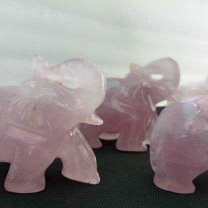 SahajHast Handcrafted Rose Quartz Elephant Carving | Natural Gemstone Elephant Figurine