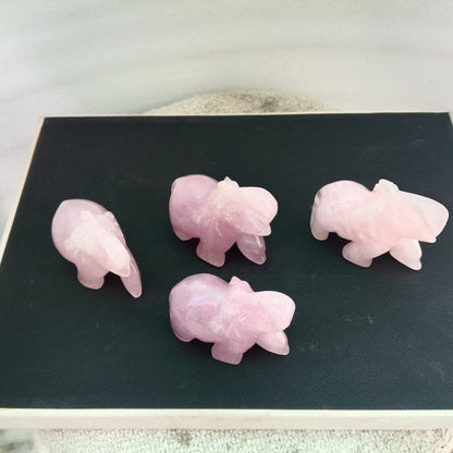 SahajHast Handcrafted Rose Quartz Elephant Carving | Natural Gemstone Elephant Figurine