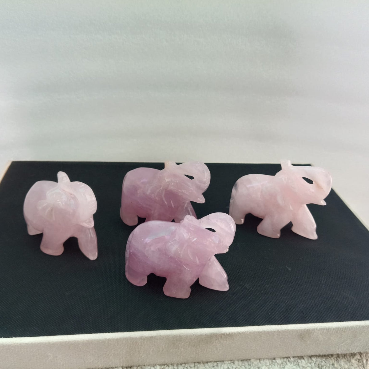 SahajHast Handcrafted Rose Quartz Elephant Carving | Natural Gemstone Elephant Figurine