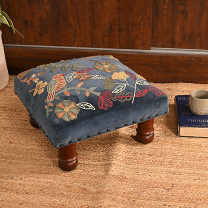 Handcrafted Velvet Embroidered Footstool by Sahaj Hast - ART AKASHA STUDIO