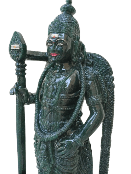 Hand-Carved Kartikeya Idol in Green Aventurine – Divine Artisan Creation - ART AKASHA STUDIO